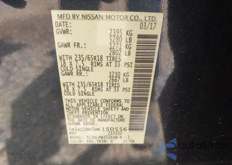 2017 Nissan Murano S из США, поврежденный, VIN 5N1AZ2MH5HN150556